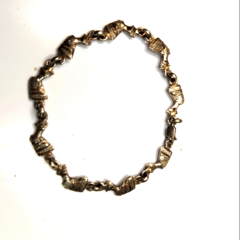 egyptian revival sterling silver 925 queen nefertiti oxidized bracelet 8in